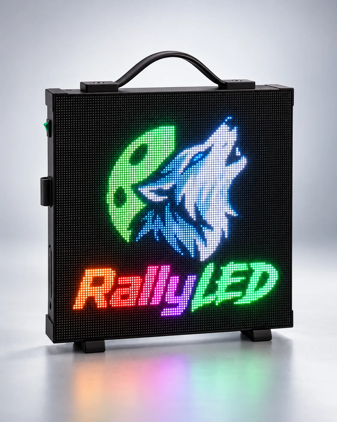 RALLYLED Compact mostrando el logo en pantalla